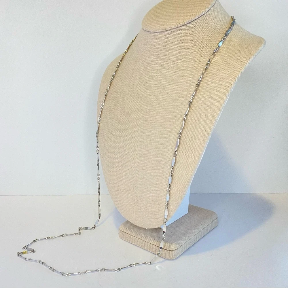 Vintage Silver Tone Elongated Long Bar Link Chain Necklace 40" - Picture 4 of 10